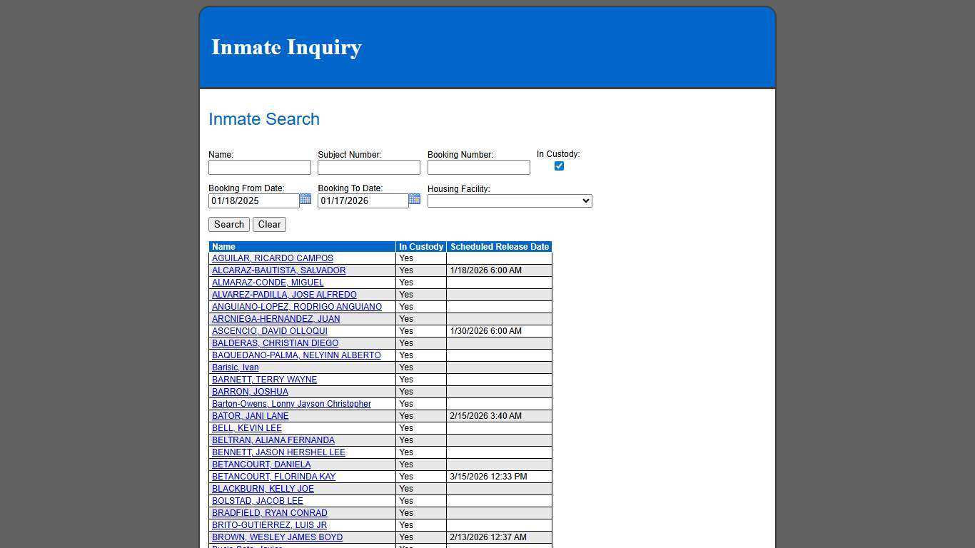 Inmate Search